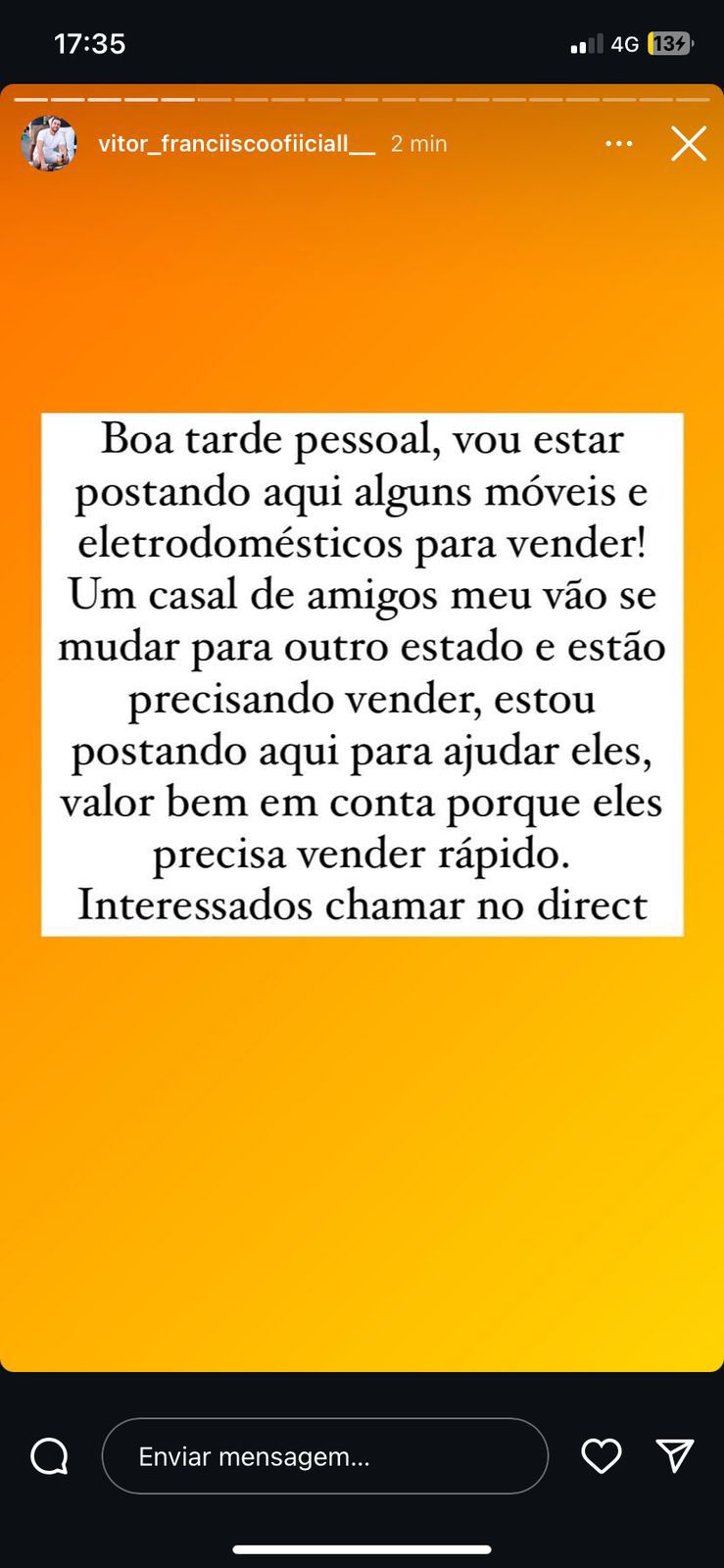 Exemplo de golpe no Instagram